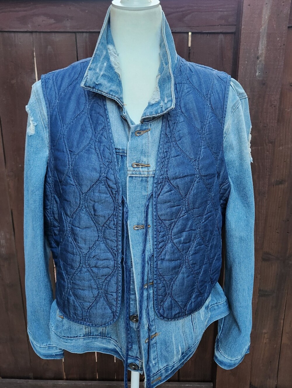 Nanette Lepore Quilted Denim Tie-Front Vest in Indigo Blue